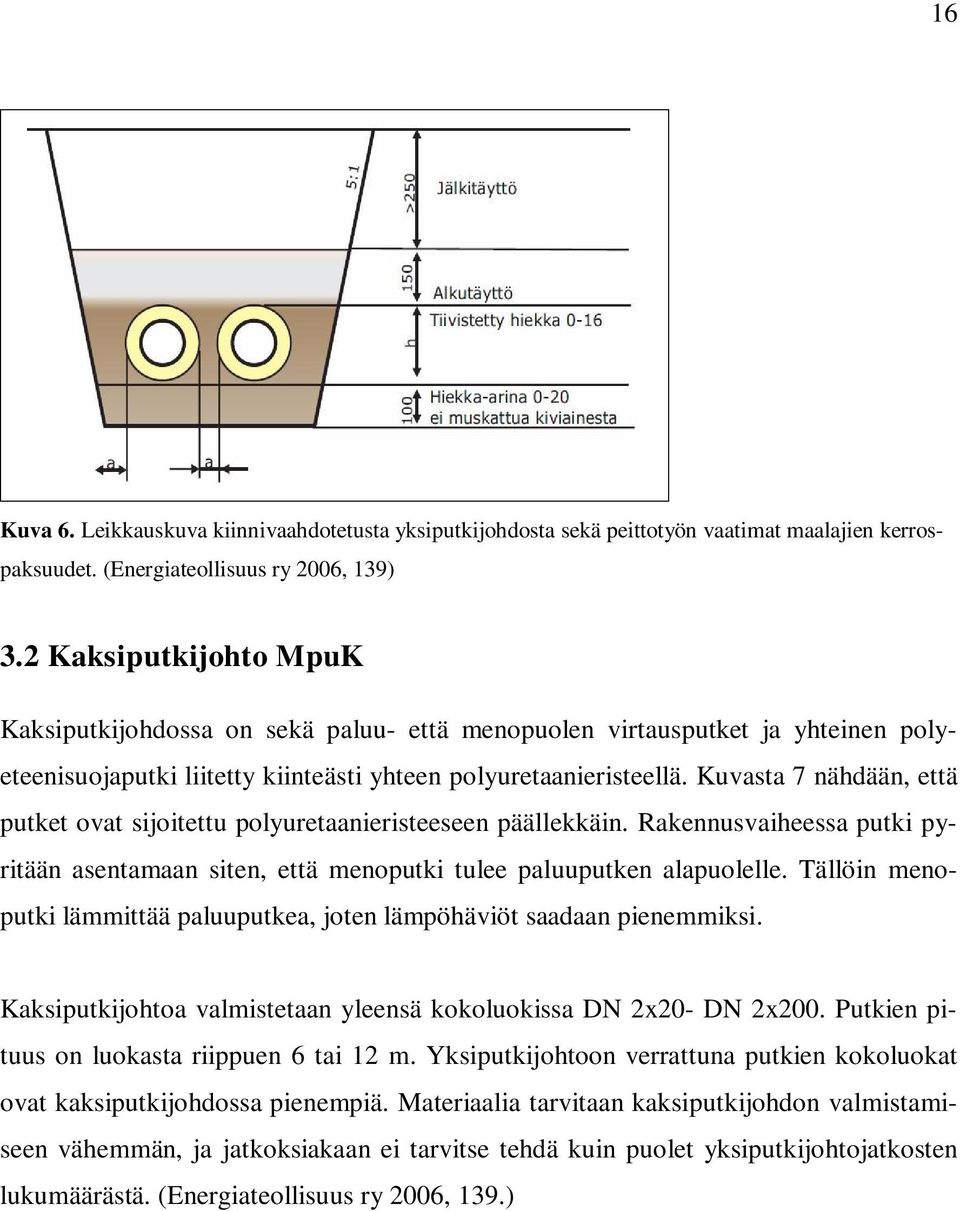 Kuvasta 7 nähdään, että putket ovat sjotettu polyuretaanersteeseen päällekkän. Rakennusvaheessa putk pyrtään asentaaan sten, että enoputk tulee paluuputken alapuolelle.