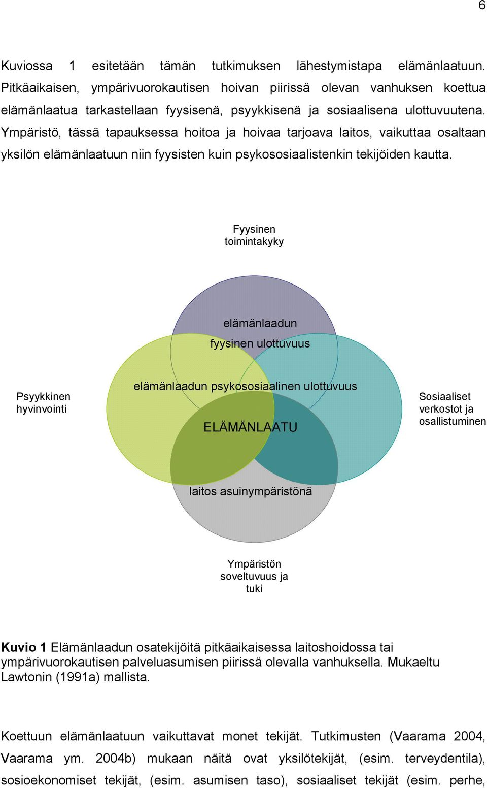 Ympäristö, tässä tapauksessa hoitoa ja hoivaa tarjoava laitos, vaikuttaa osaltaan yksilön elämänlaatuun niin fyysisten kuin psykososiaalistenkin tekijöiden kautta.