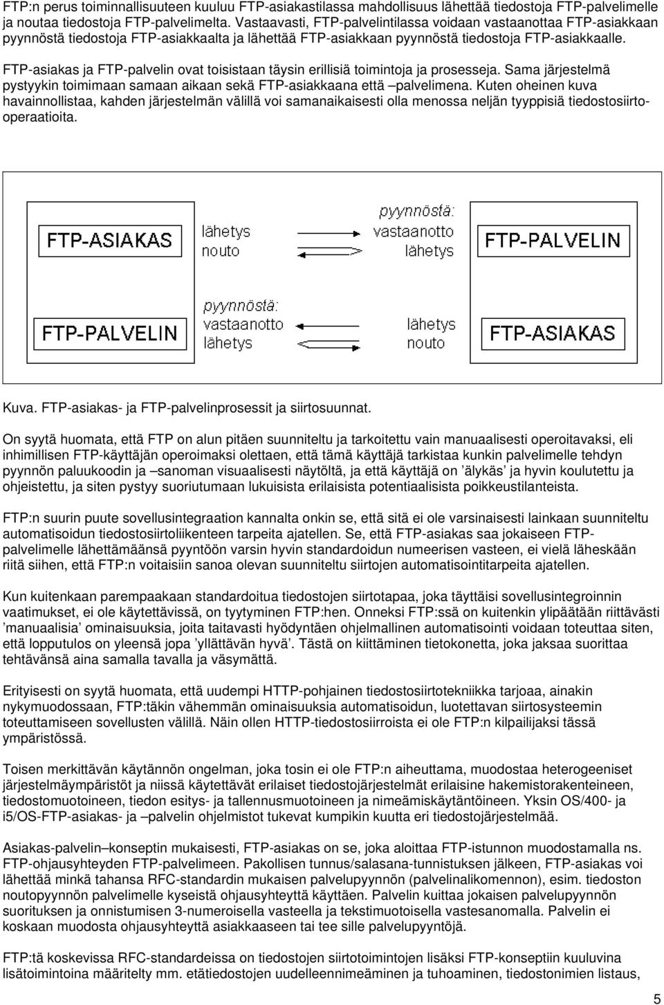 FTP-asiakas ja FTP-palvelin ovat toisistaan täysin erillisiä toimintoja ja prosesseja. Sama järjestelmä pystyykin toimimaan samaan aikaan sekä FTP-asiakkaana että palvelimena.