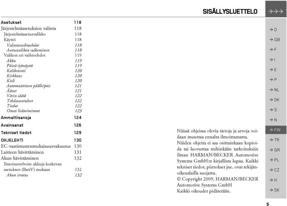 126 Tekniset tiedot 129 OHJELEHTI 130 EC-vaatimustenmukaisuusvakuutus 130 Laitteen hävittäminen 131 Akun hävittäminen 132 Ilmoitusvelvoite akkuja koskevan asetuksen (BattV) mukaan 132 Akun irrotus