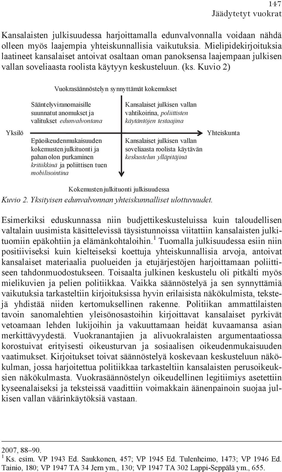 Kuvio 2) Vuokrasäännöstelyn synnyttämät kokemukset Sääntelyviranomaisille suunnatut anomukset ja valitukset edunvalvontana Kansalaiset julkisen vallan vahtikoirina, poliittisten käytäntöjen