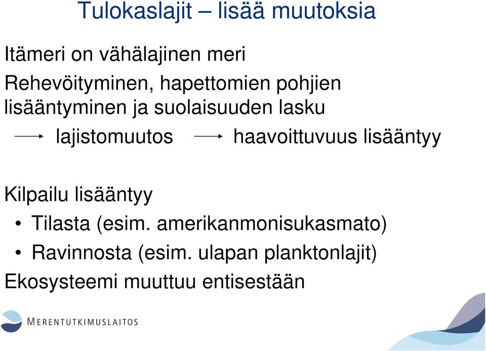 haavoittuvuus lisääntyy Kilpailu lisääntyy Tilasta (esim.