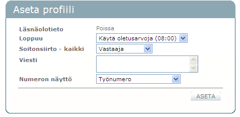 23.8.2011 26 (52) Profiilin asettaminen: Käytä joko oletusarvoa tai syötä päivämäärä ja kellonaika manuaalisesti valitsemalla Loppuualasvetovalikosta kohta määrä.