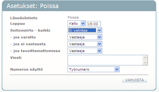 23.8.2011 28 (52) Käytä joko oletusarvoa tai syötä päivämäärä ja kellonaika manuaalisesti valitsemalla Loppuualasvetovalikosta kohta määrä.