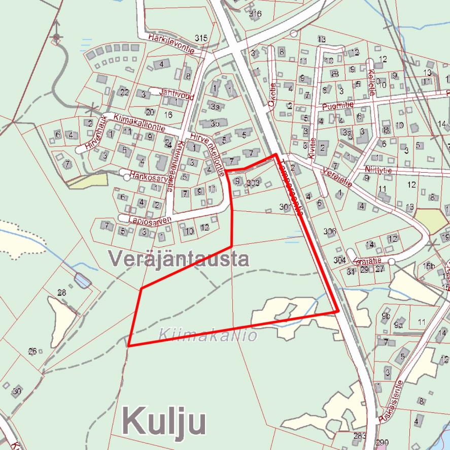 1.2 Kaava-alueen sijainti Suunnittelualue sijaitsee Kuljussa Tampereentien varrella Kiimakallion asuntoalueen eteläosassa. Se on kooltaan noin 5,8 ha.