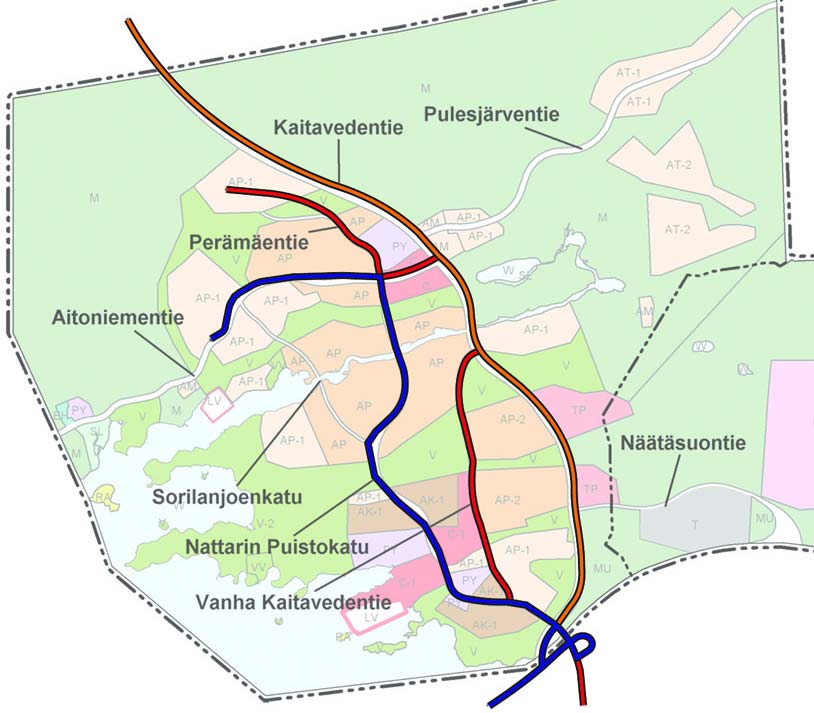 23 Kuva 11. Järvikaupungin joukkoliikennelinjat. 3.3.5 Kevyen liikenteen verkko ja ulkoilureitit Kevyen liikenteen pääreitit on esitetty Vanhalle Kaitavedentielle ja Nattarin puistokadulle.