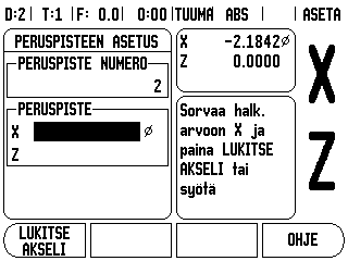 Paina näppäintä ALASPÄIN osoittavaa nuolinäppäintä siirtyäksesi edelleen Z-akselille. Kosketa työkappaleeseen pisteessä 2.