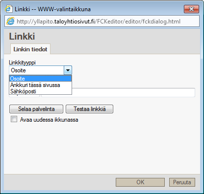 Käyttöohje 9 (13) Linkin lisääminen Tekstin sekaan voidaan lisätä linkkejä joka toisille internetsivuille tai sähköpostiosoitteisiin.