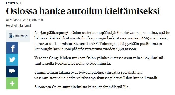 Norjan kansalliset päästötavoitteet Lähde: Oslon