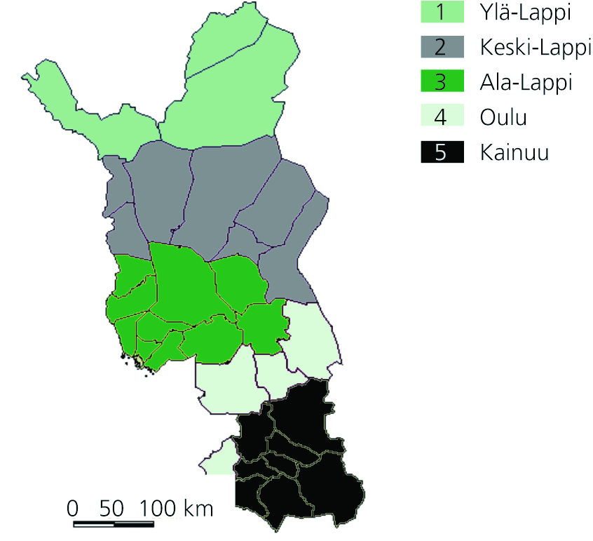 Pienriistanmetsästys Pohjois-Suomessa vuonna 2008 9 Kuva 1. Selvityksessä käytetty aluejako. 4.