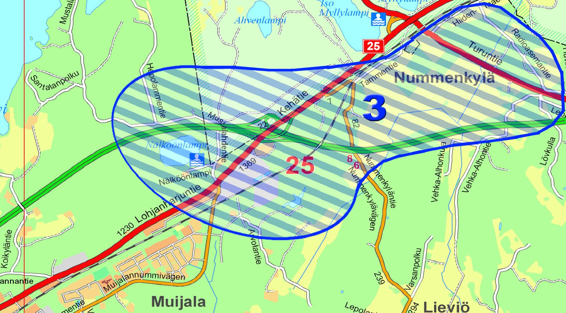 3. Nummenkylän osayleiskaava Osayleiskaavan tarkoituksena on selvittää E 18 -tien Muijalan liittymän ympäristön maankäyttöä Muijalan Nummenkylän alueella.