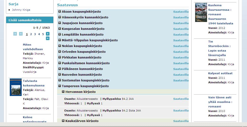 Myös Arena-verkkokirjastossa niteet, joilla