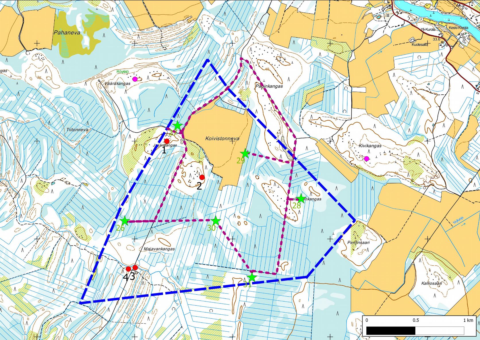 12 7. Yleiskartta Taustakartta MML@10/2015 Hankealueella sijaitsevat muinaisjäännökset: 1. Jyljänkangas, esihistoriallisia röykkiöitä 2. Jyljänkangas 2, esihistoriallisia röykkiöitä 3.