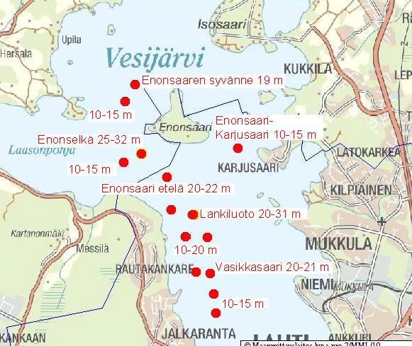 4 Kuva 1. Vesijärven (1:50 000) pohjaeläintarkkailun havaintopaikat. 3. Aineisto ja menetelmät 3.1 Näytteenotto Vesijärven kvantitatiiviset pohjaeläinnäytteet kerättiin Ekman-noutimella (SFS 5076) 26.