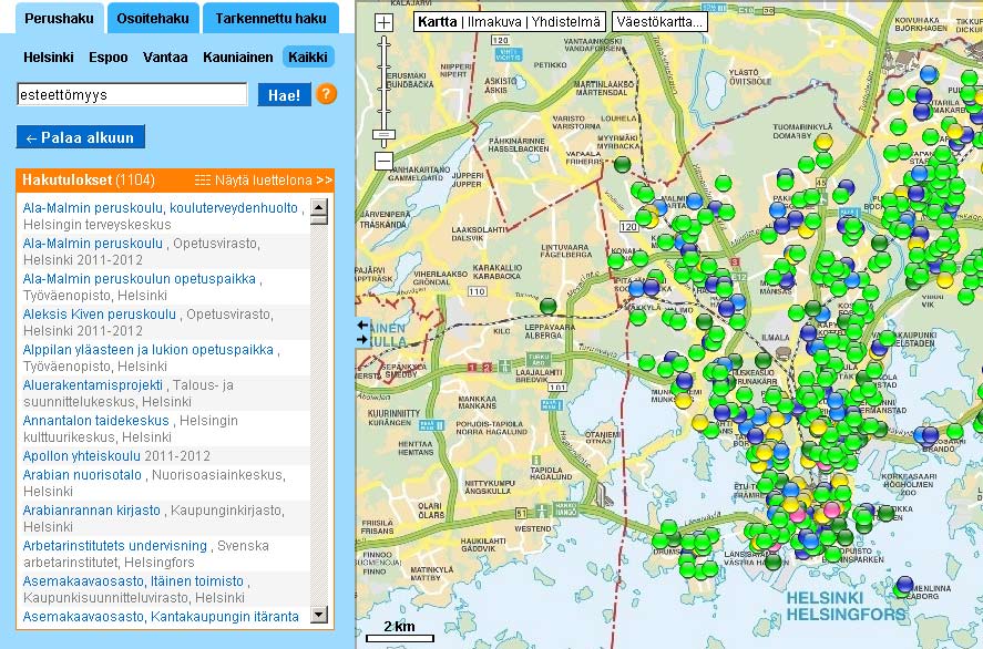 89 Työn tuloksena syntyi esteettömyyskyselysovellus, jossa palvelukartalle muodostuu yleistieto toimipisteen esteettömyydestä toimipisteessä työskentelevän ja asiakkaita kohtaavan henkilökunnan