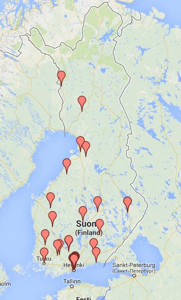 taanottajat ja oikeanpuoleisessa kuvassa paneelin kansallisten sidosryhmien tiedotelistan toimijoiden sijainti. Osoitevirheistä johtuen kaikki toimijat eivät näy kuvassa.