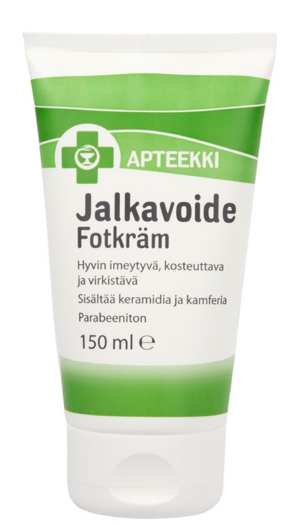 APTEEKKISARJAN TUOTTEET APTEEKKI Jalkavoide 150 ml Talven kuivattamille jaloille virkistävä ja kosteuttava jalkavoide, joka sisältää ihon kosteutta ylläpitävää keramidia.