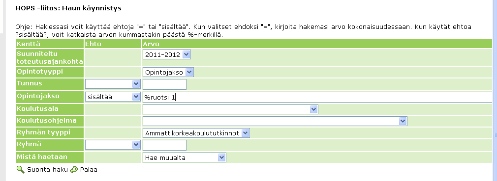 Ohjaajan ohje id61409 16(17) Vaihda opintokohde Tämä valintamahdollisuus koskee opintokokonaisuuden tai opintojakson vaihtamista toiseen sen mukaan lähdetkö liikkeelle opintokokonaisuuden vai