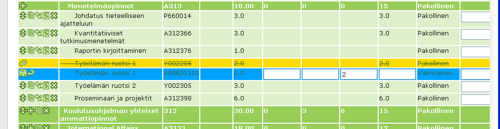 Ohjaajan ohje id61409 17(17) Haun tuloksena, näytölle listautuu järjestelmän tiedossa olevia opintoja. Valitaan sopivin opinto. Jaksota painikkeesta voi jaksottaa opinnon halutulle vuodelle.