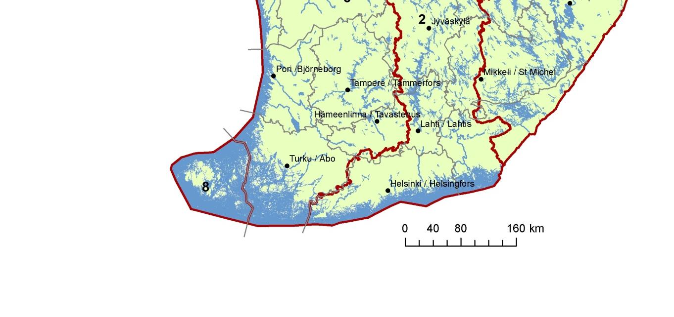 Kuva 2. Suomen vesienhoitoalueet ELY-keskukset suunnittelevat vesienhoitoa toimialueillaan ympäristöministeriön ohjauksessa.