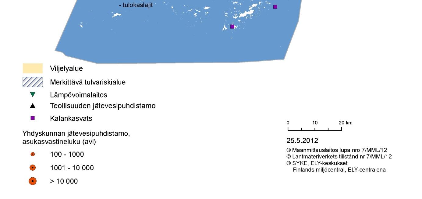 Viereisessä kartassa on esitetty Saaristomeren rannikkoalueen vesistöjen vesienhoidon keskeiset kysymykset.
