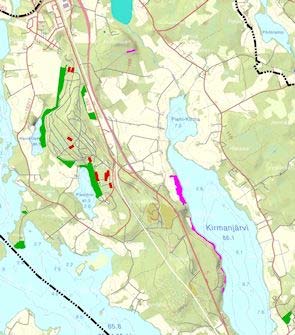 Luonnon arvokohteet Kuva 8 Ote: luontokohteet alueella Alueelta on löytynyt luonnonsuojelulain mukainen tervaleppäkorpi Kirmanjärven länsirannalla.