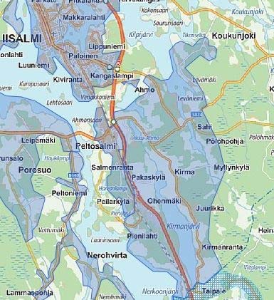 Liikenteen melualue yli 55 db (me) on merkitty kartalle v. 2050 liikennemäärien ennustelaskelmien mukaisesti.