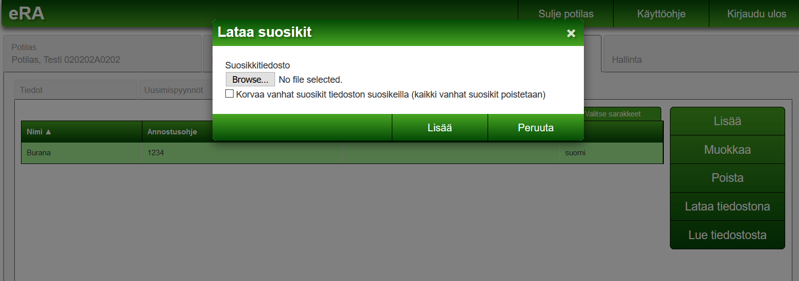 5.6 Suosikkilistan vienti ja tuonti Suosikkilistoja on mahdollista kopioida käyttäjältä/organisaatiolta toiselle.