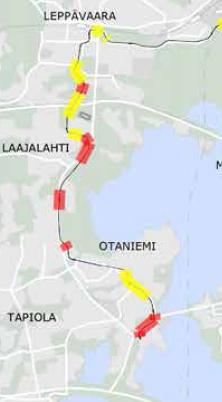 21 (28) noin 3 db, mikä johtuu Kehä I:n tasauksen laskusta ja tiesuunnitelman mukaisesti toteutetusta meluntorjunnasta, Kurkijoentien liikennemäärän laskusta ja 30 km/h nopeusrajoituksesta.