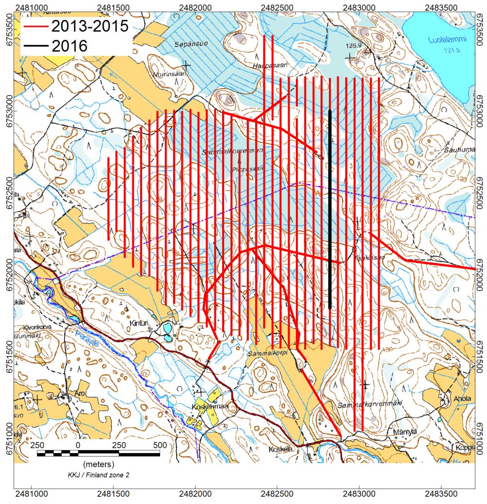 GEOLOGIAN TUTKIMUSKESKUS 62/2016 3 Kuva 3. Magneettisen mittauksen linjoitus. 2.