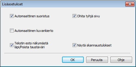 Skannaaminen laitteen ohjauspaneelista Asetus Kuvaus Toiminto Muovikorttitila Kun käytät seuraavia automaattisia asetuksia, voit skannata kortteja, kuten ajokortteja tai vakuutuskortteja: Tarkkuus: