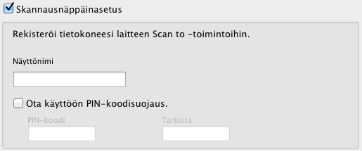 Ennen skannausta Valitse Skannausnäppäinasetus-kohdan vieressä oleva valintaruutu ja määritä sitten seuraavat: Jos kyseessä on Skannaa PC:hen (verkkoyhdistäminen) (vain ADS-1100W) tai skannaaminen