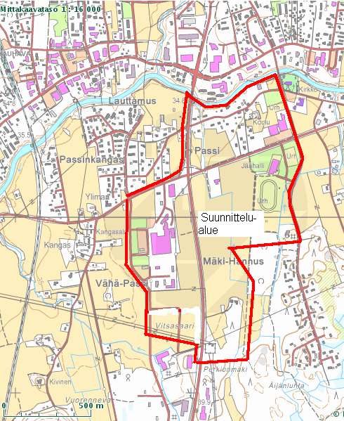 SUUNNITTELUTOIMISTO ALUETEKNIIKKA OY Sivu 5/30 Kuva 2. Tarkistettu suunnittelualue on rajattu punaisella viivalla 2.