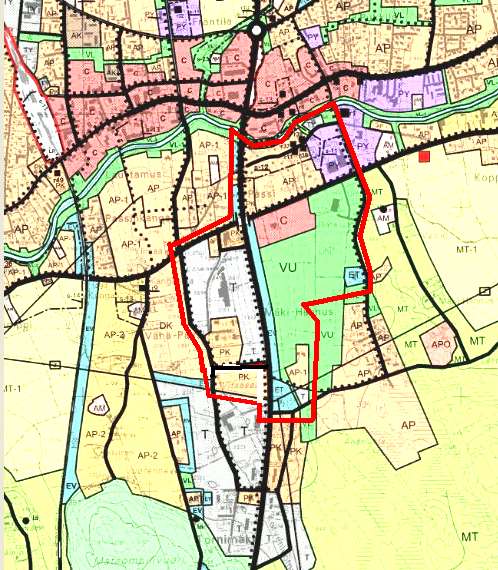 SUUNNITTELUTOIMISTO ALUETEKNIIKKA OY Sivu 7/30 2.12 Yleiskaava Kuva 4. Ote voimassa olevasta yleiskaavasta, jolle muutoksen suunnittelualue on rajattu punaisella viivalla.