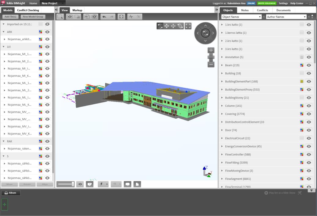 Kuva 9. Tekla BIMsightin käyttöliittymä Autodesk Navisworks Autodesk Navisworks tarjoaa kolme erilaista tuotetta tietomallien yhdistämiseen, tarkasteluun ja jakamiseen.