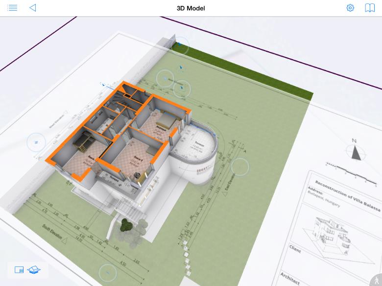 Kuva 16. BIMx tietokoneen näytöllä ios-ja Android-käyttöjärjestelmässä toimiva BIMx Docs sisältää saman geometriatiedon kuin ArchiCADilla tehty alkuperäinenkin malli.