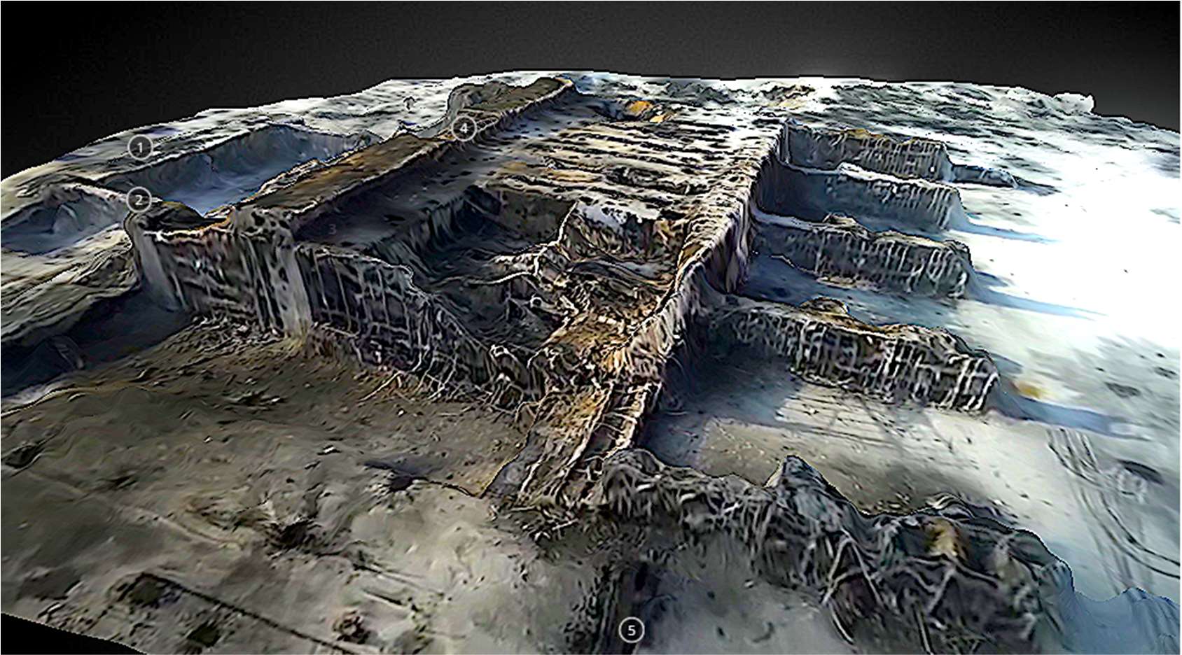 Kuva 4. Donetskin kansainvälisen lentokentän terminaalin rauniot Mathew Schroyerin 3D-mallina. (Kuvakaappaus: https://sketchfab.