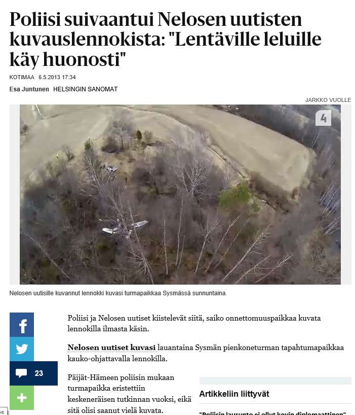 Droonijournalismin käytännöt Suomessa Tätä tutkimusta varten haastateltiin tammikuussa 2016 yhteensä kuutta suomalaista dronalistia sekä kahta esimiestä.