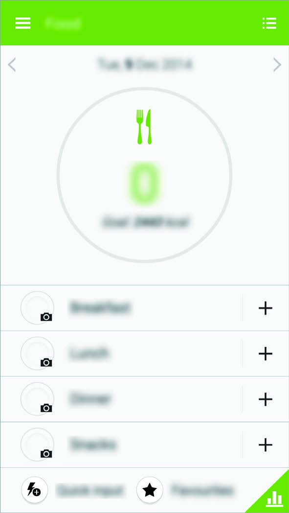 Apuohjelmat Ruoan seuranta -toiminnon käyttäminen Voit asettaa kaloritavoitteen ja tallentaa päivittäin nauttimasi kalorimäärän. Napauta S Health -sovelluksen alkunäytössä Ruoka.