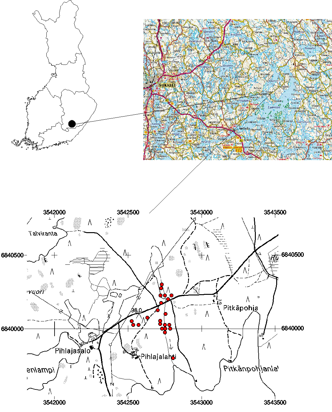 Kuva 1. Pihlajasalon tutkimuskohteen sijainti.