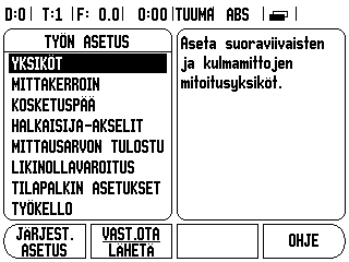 Toiminto VALTUUTA/ESTÄ REF Paikoitusaseman palautustoiminnon aikana näytöllä olevan VALTUUTA/MITÄTÖI ohjelmanäppäimen avulla käyttäjä voi valita tietyn referenssimerkin mittausjärjestelmässä.