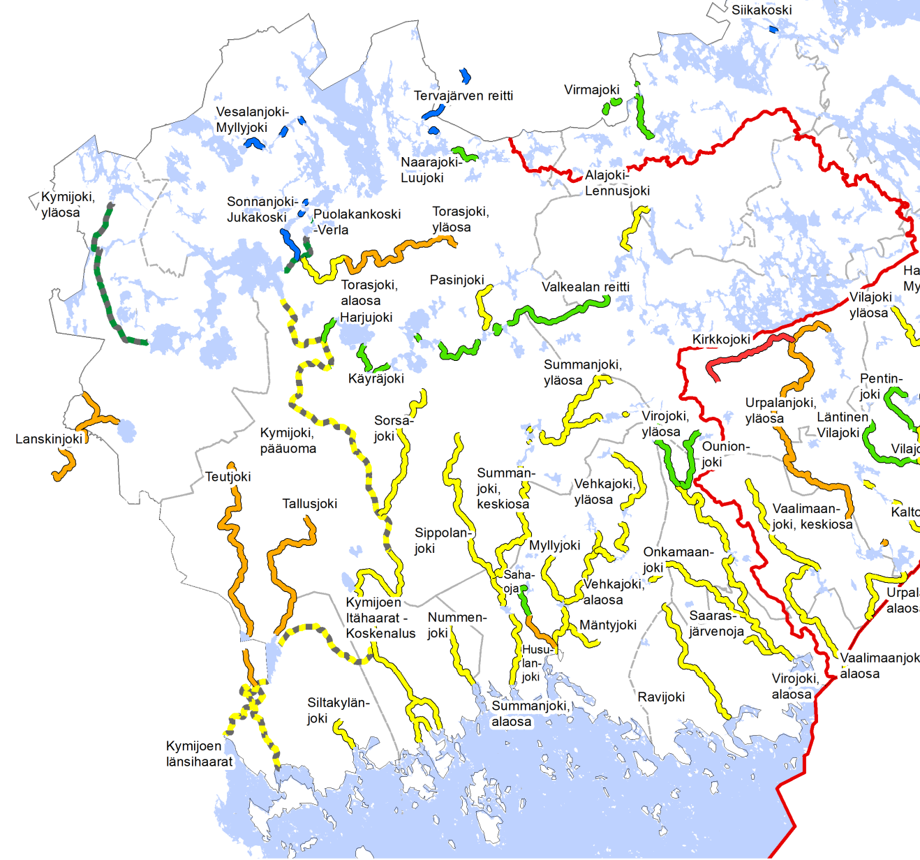 Virtavesikunnostukset VHA2 Summanjoki yläosa - Elinympäristökunnostukset Käyräjoki - Jyrään pohjapatosuunnitelma hyväksytty AVIssa Virojoki, yläosa - Elinympäristökunnostukset Kymijoen itähaarat-