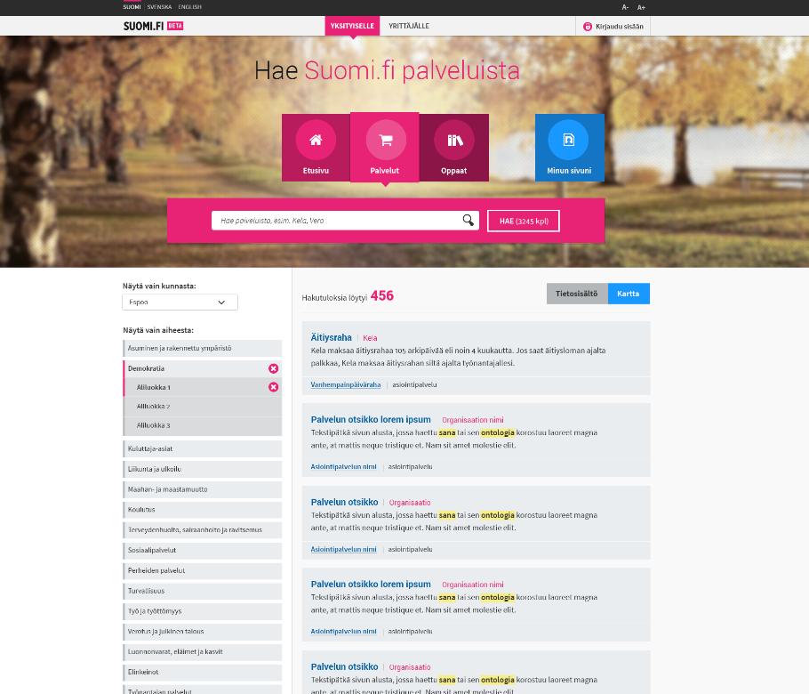 Suomi.fipalvelunäkymät PTV on palvelunäkymien ydin. Ilman PTV-tietoja suomi.fi ja yritysuomi.fi-palvelut ovat torsoja Suomi.