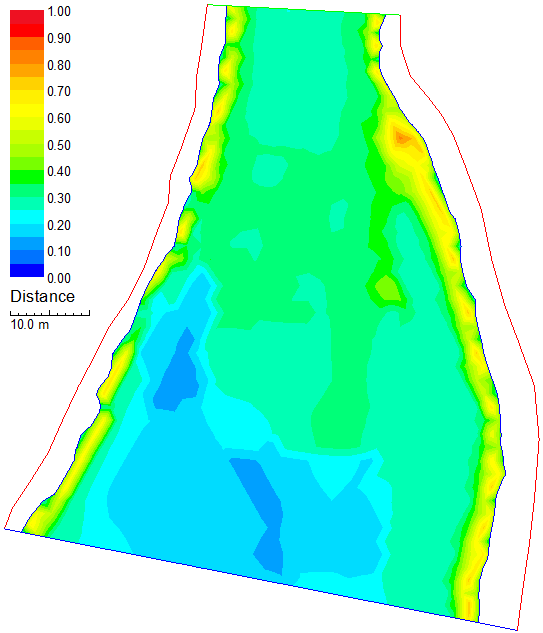 Kuva 14. Gråströmmenin mallinnusalueen yhdistetty soveltuvuusindeksi vasemmalla alle 10 cm lohenpoikaselle ja oikealla yli 10 cm:n lohenpoikaselle (Q = 10 m 3 /s). Kuva 15.