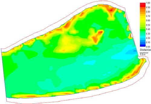 Kuva 18. Åminneforsin mallinnusalueen yhdistetty soveltuvuusindeksi vasemmalla alle 10 cm lohenpoikaselle ja oikealla yli 10 cm lohenpoikaselle (Q = 20 m 3 /s).