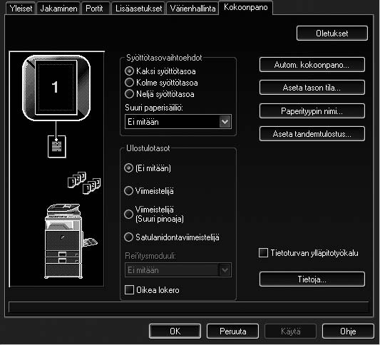 TULOSTINOHJAIMEN / PC-FAKSIOHJAIMEN ASENNUS TULOSTINOHJAIMEN KONFIGUROIMINEN LAITTEELLE ASENNETUILLE VAIHTOEHDOILLE Kun olet asentanut tulostinohjaimen, sinun on konfiguroitava tulostinohjaimen