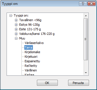 6. Laajenna se paperityyppiluokka, joka parhaiten vastaa käyttämääsi paperia.