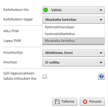 KUVA 17. Mittausjaksot Harjoitusvaikutusraportin pystyy luomaan ainoastaan, jos kartoitustyypiksi on valittu Muokattu kartoitus.