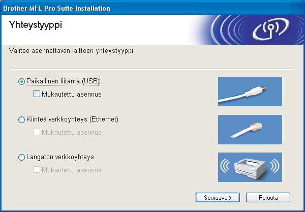 Vaihe 2 Ohjainten ja ohjelmien asentaminen 1 1 USB-kaapelin käyttäjät ( 2000 Professional / XP / XP Professional x64 Edition / Windows Vista ) USB Tärkeää Varmista, että olet noudattanut kaikkia