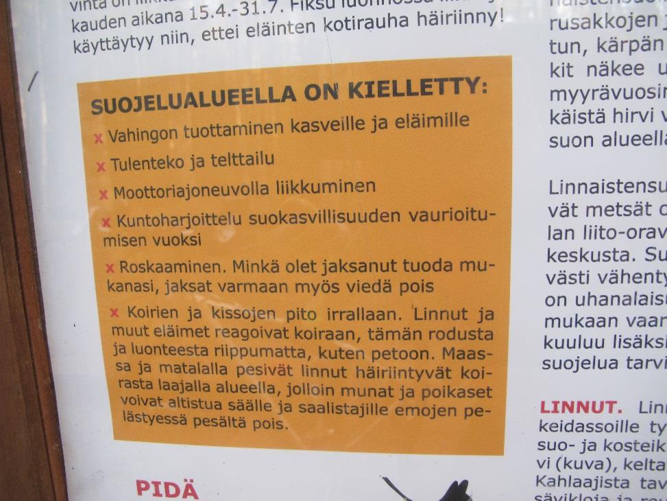 Esimerkkejä maastoinfosta: reittien sallitut käyttötavat Saako